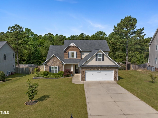 550 Spring Flowers Dr, Cameron, NC 28326 - craftsman house with driveway, roof with shingles, brick siding, and cooling unit