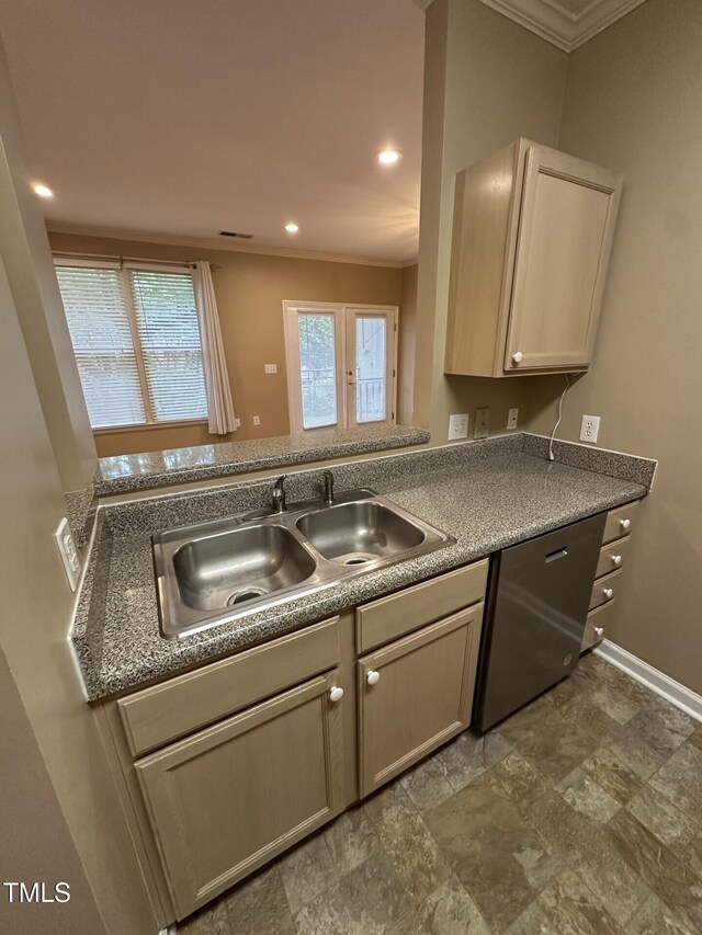 710 N Person St Unit 103, Raleigh, NC 27604 - kitchen featuring a sink, dishwasher, ornamental molding, recessed lighting, and baseboards