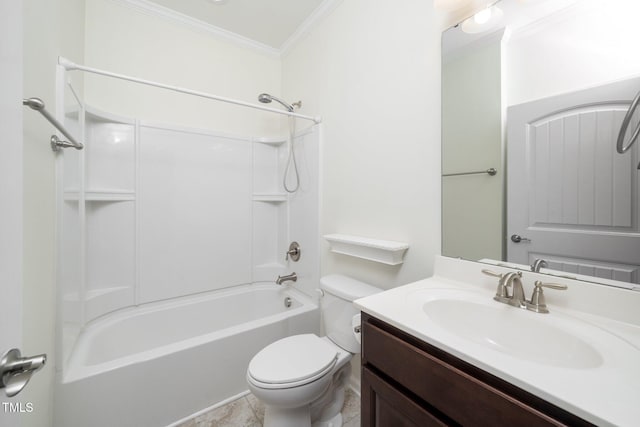 826 Downfield Ln, Fuquay Varina, NC 27526 - full bathroom featuring crown molding, toilet, vanity, and  shower combination