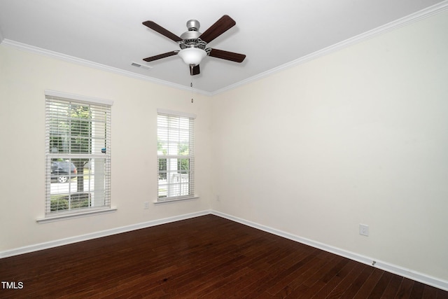 826 Downfield Ln, Fuquay Varina, NC 27526 - unfurnished room with dark wood finished floors, baseboards, ornamental molding, and a ceiling fan