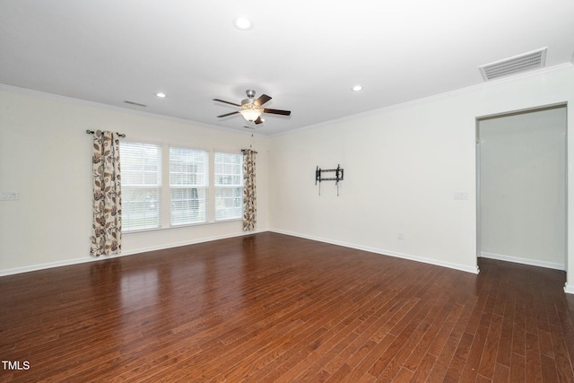 826 Downfield Ln, Fuquay Varina, NC 27526 - empty room with ceiling fan, ornamental molding, recessed lighting, wood finished floors, and baseboards