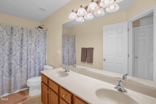 1428 White Opal Dr, Knightdale, NC 27545 - full bathroom with toilet, double vanity, tile patterned flooring, and curtained shower