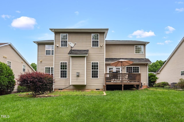 1428 White Opal Dr, Knightdale, NC 27545 - rear view of house with crawl space, a yard, a deck, and central air condition unit