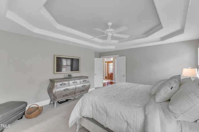 7800 Twin Pines Way, Fuquay Varina, NC 27526 - bedroom with a tray ceiling, carpet floors, ornamental molding, ceiling fan, and baseboards