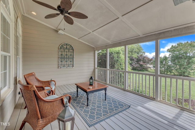 7800 Twin Pines Way, Fuquay Varina, NC 27526 - sunroom / solarium featuring vaulted ceiling and a ceiling fan