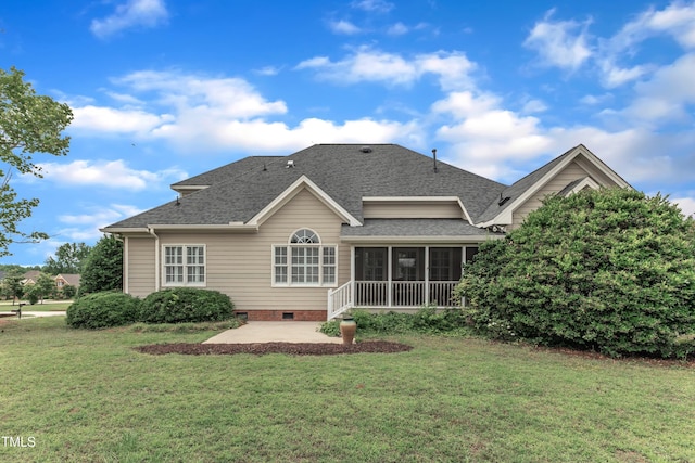 7800 Twin Pines Way, Fuquay Varina, NC 27526 - back of house featuring a patio, a sunroom, a yard, and roof with shingles
