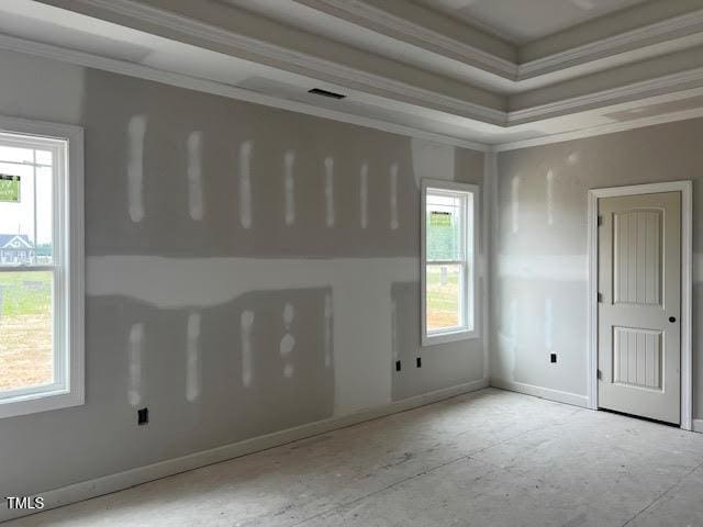 129 Retreat Run, Smithfield, NC 27577 - unfurnished room with ornamental molding and a tray ceiling