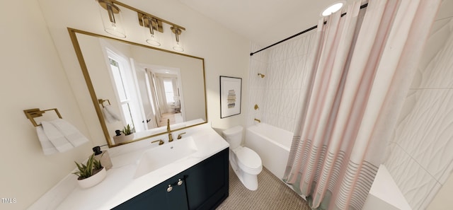 2940C Chapel Hill Rd, Durham, NC 27707 - bathroom featuring shower / bath combo with shower curtain, vanity, and toilet