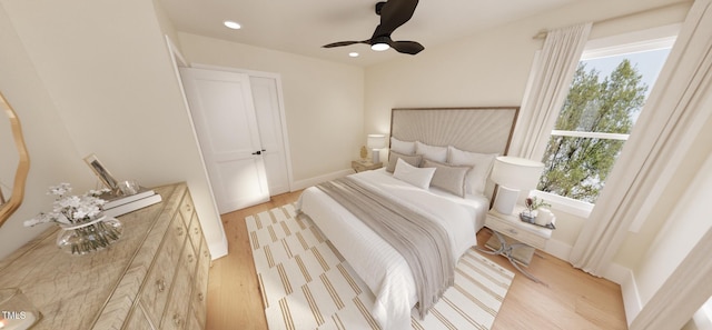 2940C Chapel Hill Rd, Durham, NC 27707 - bedroom featuring light wood finished floors, baseboards, ceiling fan, and recessed lighting