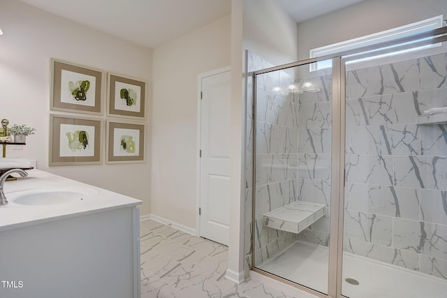 128 Bruce Dr, Dunn, NC 28334 - full bathroom with marble finish floors, a shower stall, and double vanity
