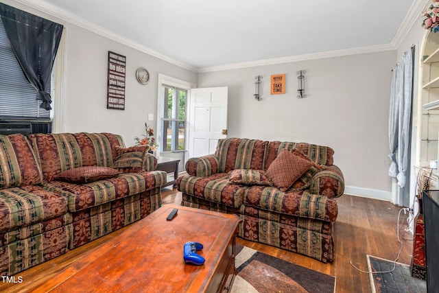 940 Hill St, Rocky Mount, NC 27801 - living area with wood finished floors, ornamental molding, baseboards, and cooling unit