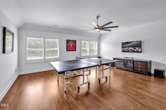 6250 Moinear Ln, Chapel Hill, NC 27514 - rec room with lofted ceiling, ceiling fan, wood finished floors, and baseboards