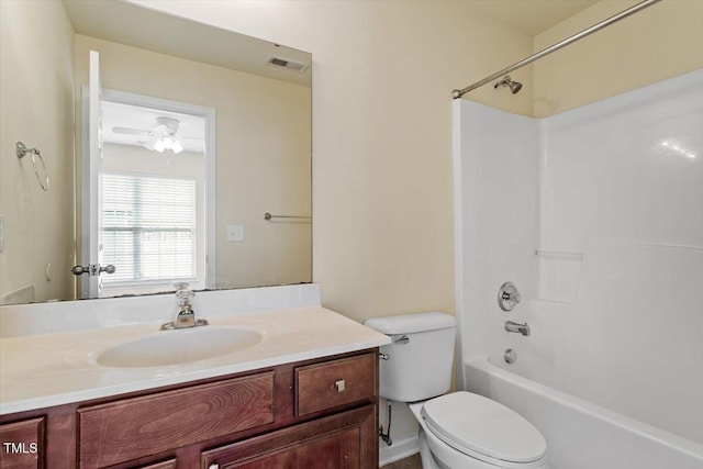 229 Michigan Ave, Cary, NC 27519 - bathroom with toilet, vanity, bathtub / shower combination, and ceiling fan