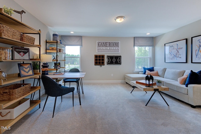2512 Stonington Dr, Cary, NC 27523 - carpeted living room with healthy amount of natural light, baseboards, and recessed lighting