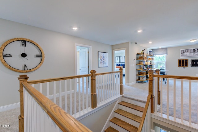 2512 Stonington Dr, Cary, NC 27523 - stairway with carpet, recessed lighting, and baseboards