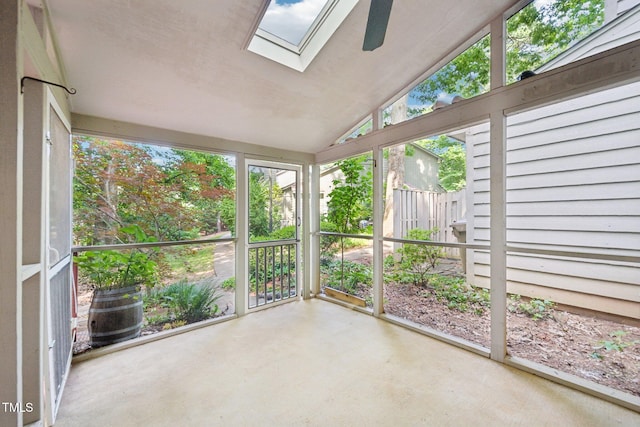124 Twin Oaks Pl, Cary, NC 27511 - unfurnished sunroom featuring a skylight and lofted ceiling