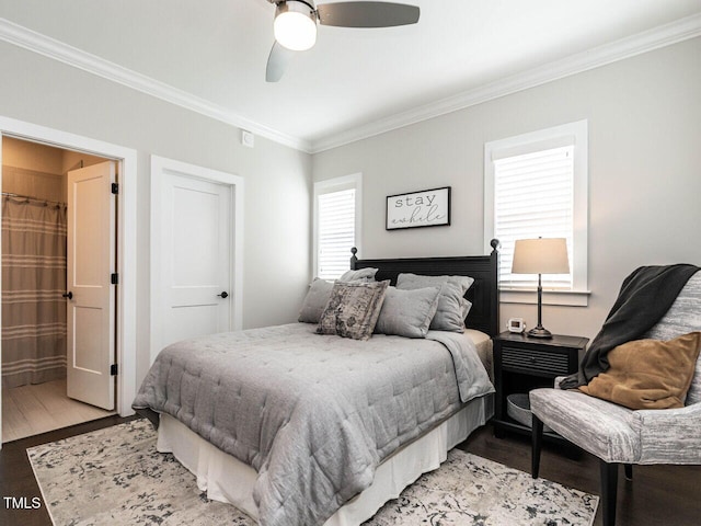 1610 Draper View Loop Unit 101, Raleigh, NC 27608 - bedroom with crown molding, light wood-type flooring, and ceiling fan