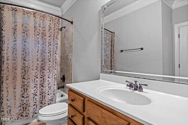 1124 Kalworth Rd, Wake Forest, NC 27587 - full bathroom with vanity, ornamental molding, and shower / bath combination with curtain