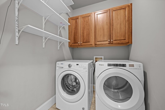 1124 Kalworth Rd, Wake Forest, NC 27587 - washroom featuring independent washer and dryer, cabinet space, and light tile patterned floors