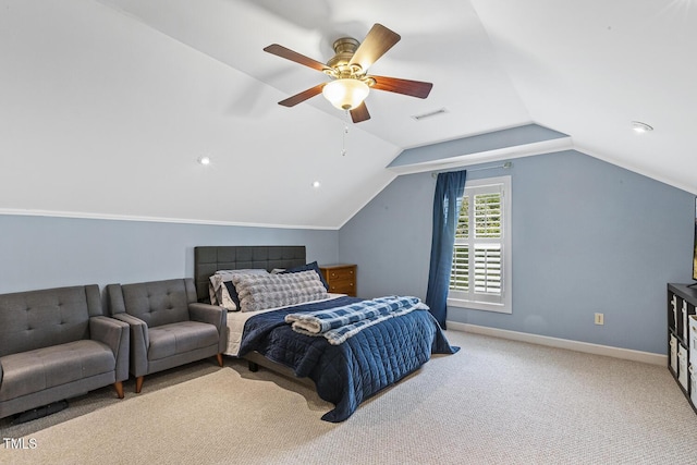 5516 Colonial Oaks Dr, Apex, NC 27539 - carpeted bedroom with lofted ceiling, ceiling fan, and baseboards