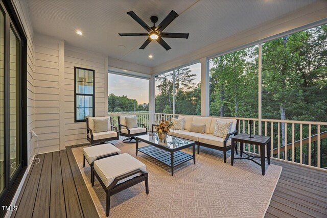 111 Stone Park Dr, Wake Forest, NC 27587 - sunroom with a ceiling fan, an outdoor hangout area, and healthy amount of natural light