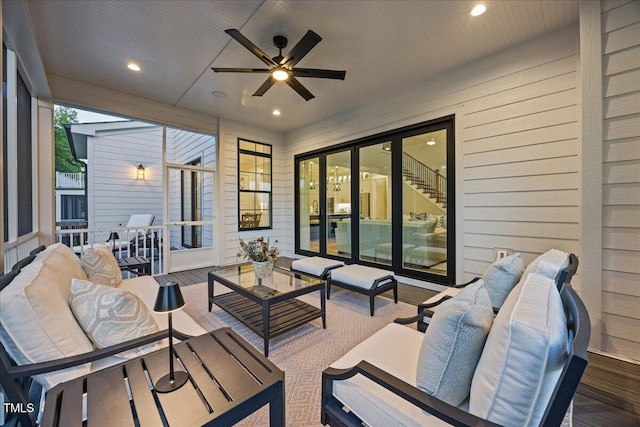 111 Stone Park Dr, Wake Forest, NC 27587 - view of patio / terrace with an outdoor hangout area and a ceiling fan