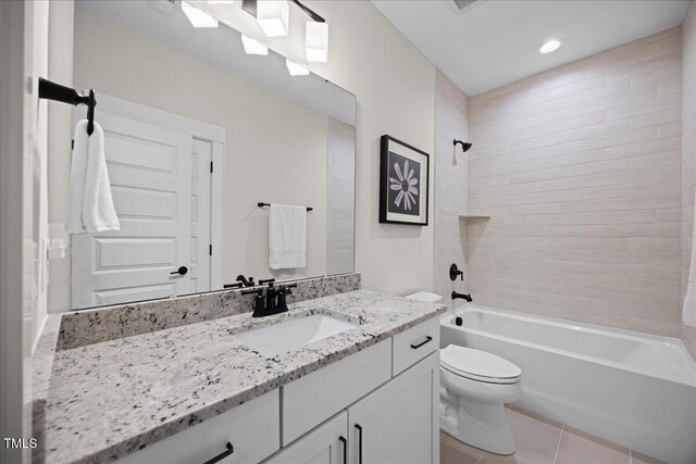 111 Stone Park Dr, Wake Forest, NC 27587 - bathroom with vanity, toilet, tile patterned floors,  shower combination, and recessed lighting