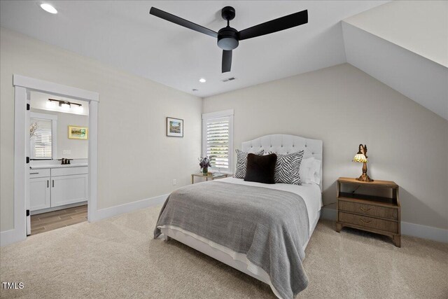 111 Stone Park Dr, Wake Forest, NC 27587 - bedroom featuring light carpet, recessed lighting, a sink, baseboards, and connected bathroom
