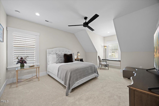 111 Stone Park Dr, Wake Forest, NC 27587 - carpeted bedroom featuring baseboards, a ceiling fan, recessed lighting, and vaulted ceiling