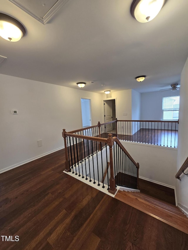 2511 Dalmahoy Ln, Fuquay Varina, NC 27526 - stairway with wood finished floors, attic access, and baseboards