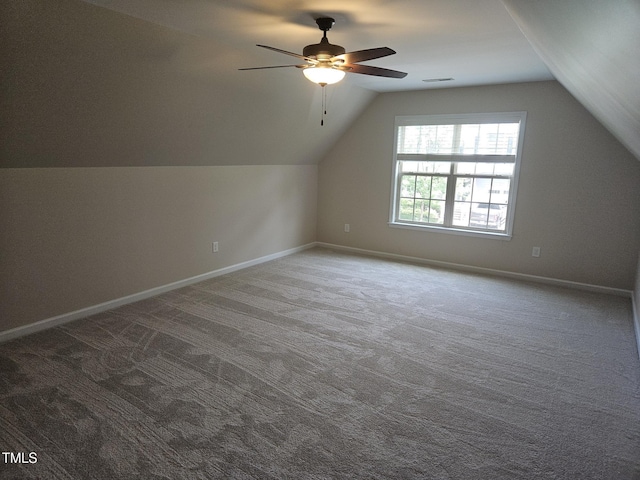 112 Briarfield Dr, Apex, NC 27502 - bonus room featuring ceiling fan, lofted ceiling, carpet flooring, and baseboards
