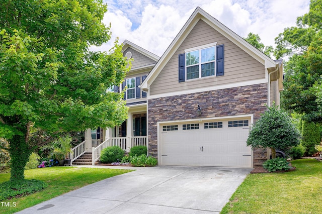 112 Briarfield Dr, Apex, NC 27502 - craftsman inspired home with stone siding, an attached garage, a front yard, and driveway