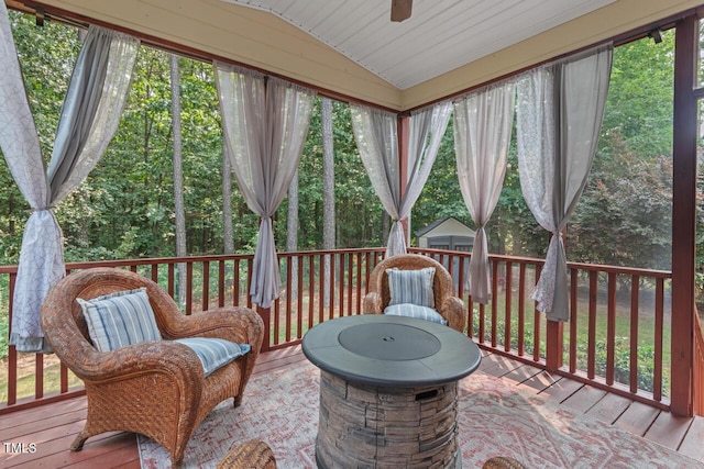 1612 Old Bramble Ln, Fuquay Varina, NC 27526 - sunroom / solarium with lofted ceiling and ceiling fan