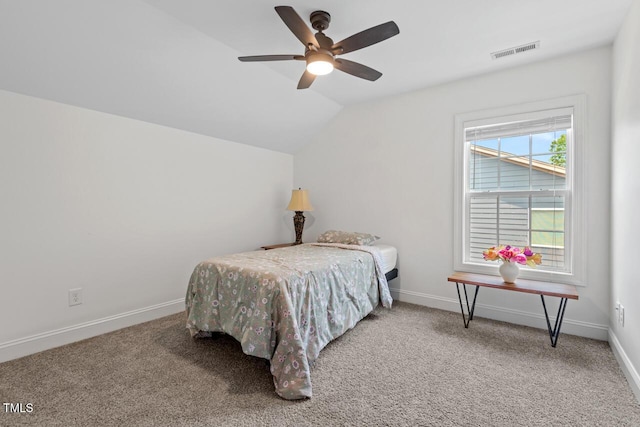 1612 Old Bramble Ln, Fuquay Varina, NC 27526 - bedroom with vaulted ceiling, carpet floors, baseboards, and ceiling fan