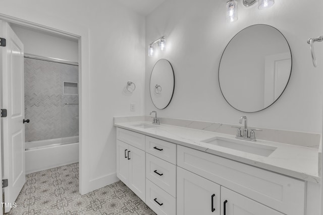 121 Nate Ct, Wake Forest, NC 27587 - full bathroom with double vanity, baseboards, tile patterned floors, and  shower combination