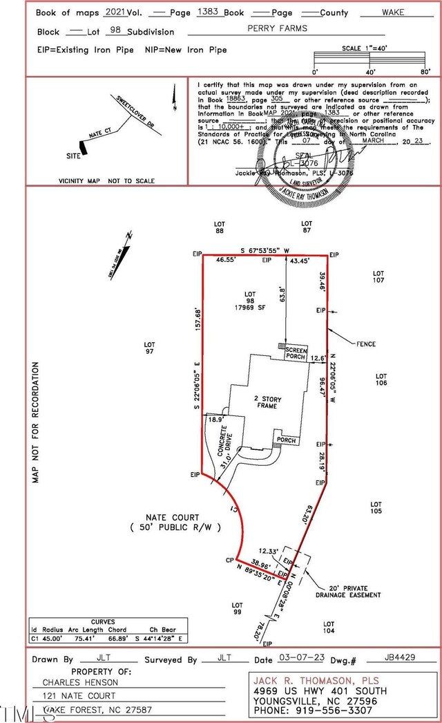 121 Nate Ct, Wake Forest, NC 27587 - survey map / technical document
