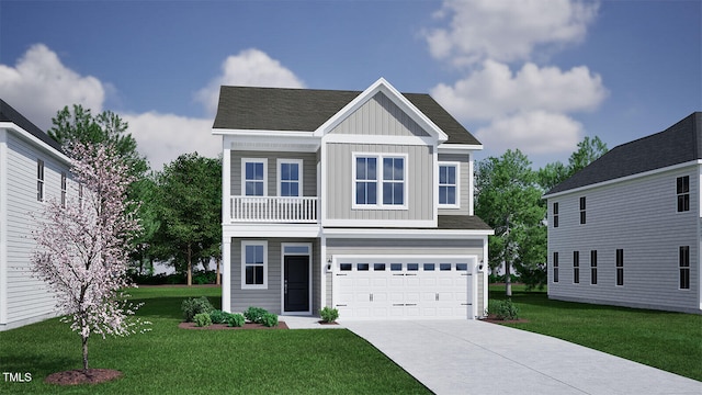 263 Meadowbark Bnd Unit 33, Garner, NC 27529 - view of front facade with board and batten siding, concrete driveway, a garage, and a front yard