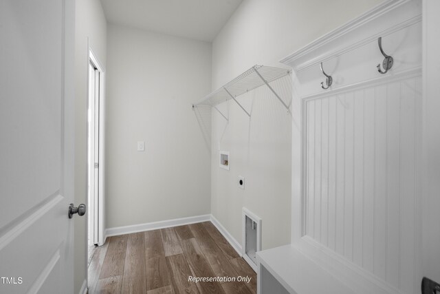 455 Beacon Hill Rd # 28, Lillington, NC 27546 - laundry area featuring washer hookup, dark wood finished floors, baseboards, and electric dryer hookup