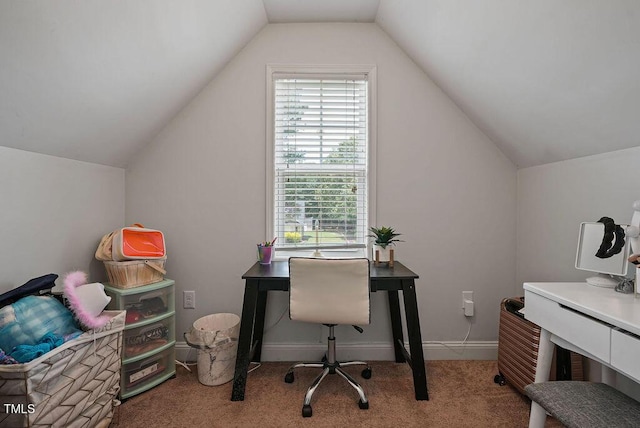 15 Scuppernong Ln, Lillington, NC 27546 - carpeted home office featuring lofted ceiling and baseboards