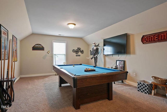 15 Scuppernong Ln, Lillington, NC 27546 - playroom with carpet, lofted ceiling, billiards, and baseboards