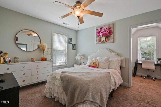 15 Scuppernong Ln, Lillington, NC 27546 - carpeted bedroom featuring baseboards, ceiling fan, and an office area