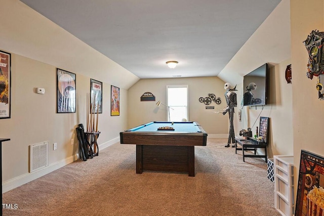 15 Scuppernong Ln, Lillington, NC 27546 - game room with carpet, billiards, lofted ceiling, and baseboards