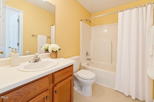 3405 E Jameson Rd, Raleigh, NC 27604 - full bath featuring vanity, toilet, shower / bathtub combination with curtain, and tile patterned floors