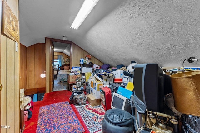 517 E 14th St, Lumberton, NC 28358 - additional living space featuring vaulted ceiling, carpet, and wooden walls