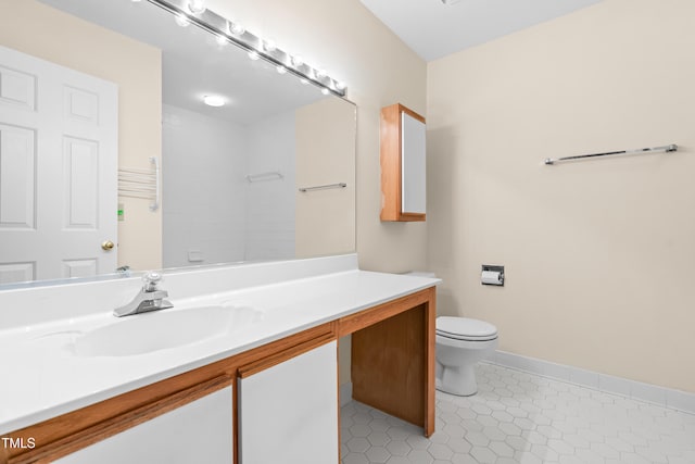 320 Summerwalk Cir, Chapel Hill, NC 27517 - full bathroom with toilet, vanity, tile patterned flooring, a shower, and baseboards