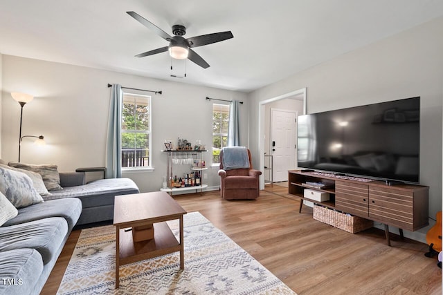 411 Buxton St, Durham, NC 27713 - living area featuring light wood-style flooring and ceiling fan