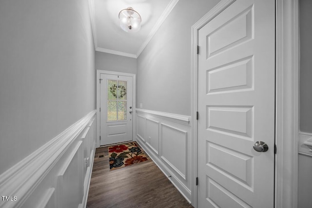 50 Harriet Gentry Ln, Timberlake, NC 27583 - entryway with ornamental molding, a wainscoted wall, dark wood finished floors, and a decorative wall
