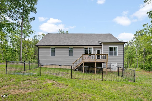 50 Harriet Gentry Ln, Timberlake, NC 27583 - back of house featuring a deck, stairs, and crawl space