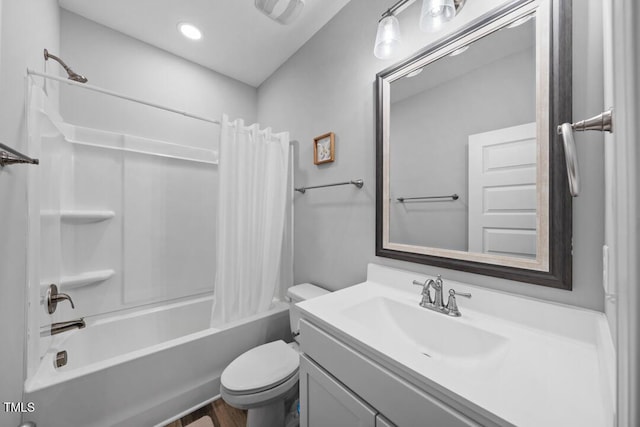 50 Harriet Gentry Ln, Timberlake, NC 27583 - full bathroom with shower / tub combo with curtain, vanity, toilet, and wood finished floors