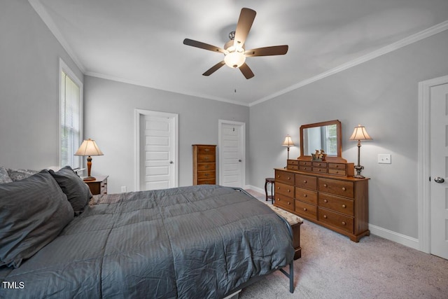 50 Harriet Gentry Ln, Timberlake, NC 27583 - carpeted bedroom featuring multiple windows, crown molding, baseboards, and ceiling fan